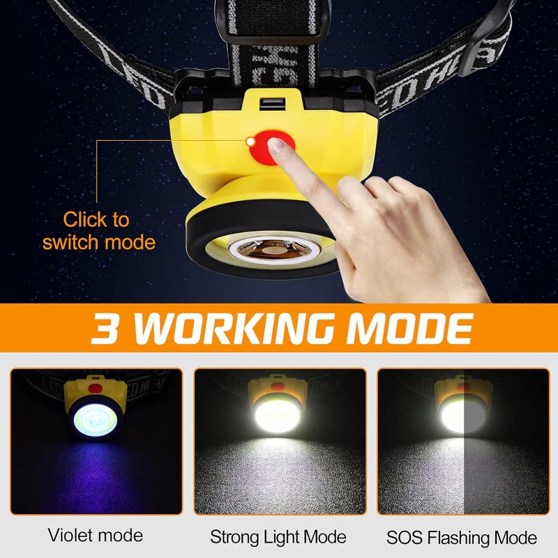 JGA JOGGING ARM LED Headlamp 395nm UV Black Light COB White Color Headlight 2 in 1 Lightweight Suit for Home Outdoor Camping Pet Urine Stains Fishing Inspection Jogging Emergency Scorpion 2pcs - Image 2